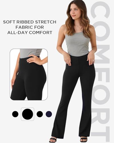 USNA New Ladies 2 Pack Bootleg Ribbed Trousers, Work Ladies Pants Trousers (UK, Numeric, 14, Regular, Regular, Black 2 Pack) - Image 2