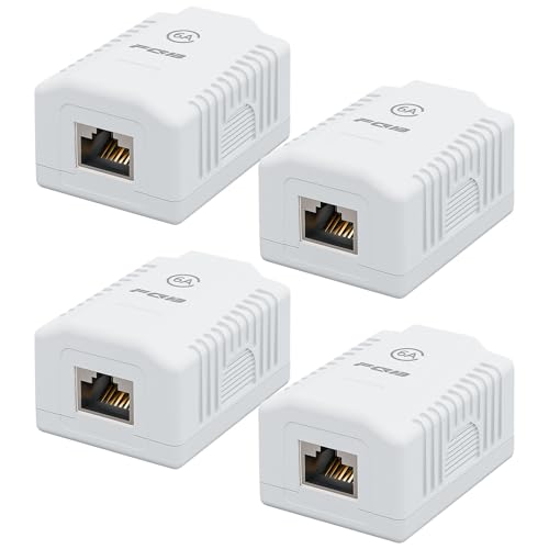 FGB 4x Cat6A Aufputz Netzwerkdose 1 Port RJ45 Buchse FTP Geschirmt Aufputz Montage 10 Gbit/s Ethernet Netzwerk LAN Dose Für Verschiedenste Anwendungsbereiche Weiß
