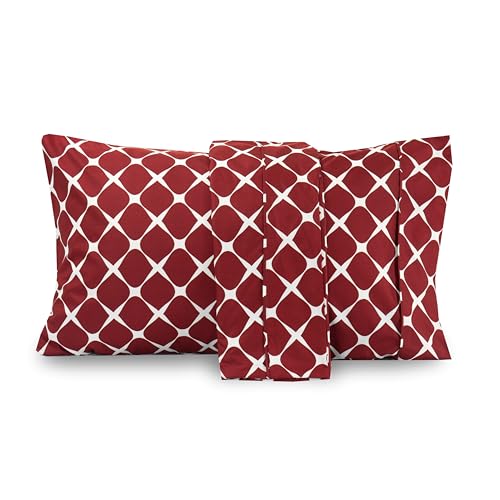 Image of Elegant Comfort Luxury Ultra-Soft 2-Piece Pillowcase Set - 1500 Premium Hotel Quality Microfiber Double Brushed - Wrinkle Resistant, King Size, Bloomingdale Pattern Burgundy