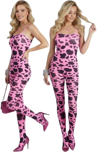 Image of ToBeInStyle Women's Cow Print Thigh High Stocking Bessie The Cow Costume Nylon Bodystocking Cosplay