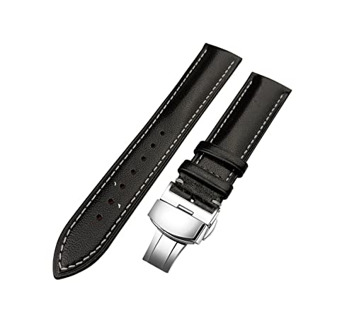 Image of 18mm 19mm 20mm 21mm 22mm 23mm 24mm Genuine Leather Butterfly Deployment Clasp Buckle Watch Band Strap Black Dark Brown TAN Blue Rose Black Gold White