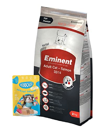 Eminent Cat Adult Salmon 2 kg Adult cat Food Eminent Cat Salmon +Free MOOCHIE (1 Pouch ) 85g Wet Cat Food Grain-Free Gravy with Tuna Chicken and Salmon Oil