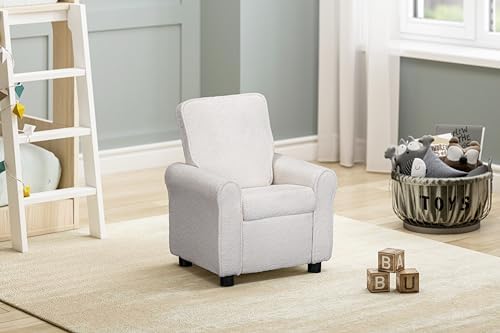 Image of Olive & Opie Jordan Kids /Toddler Push Back Recliner Chair, Lounge Sofa for Boys & Girls Ages 3 and Up, Soft Upholstery, Wooly White