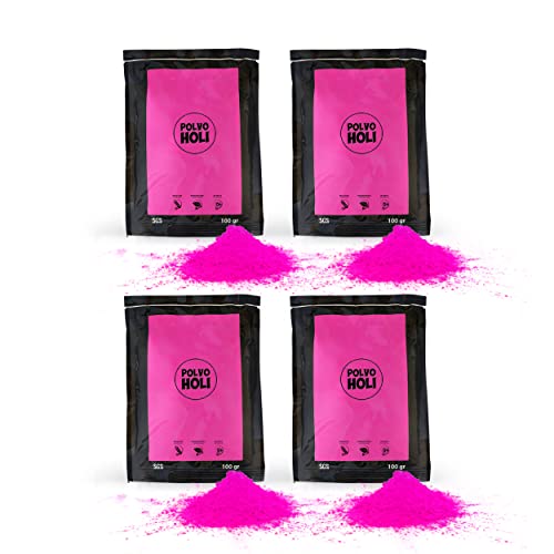POLVO HOLI - Pack de 4 bolsas de Polvo Holi de 100 gramos (400gr de Polvo Holi) (Rosa)