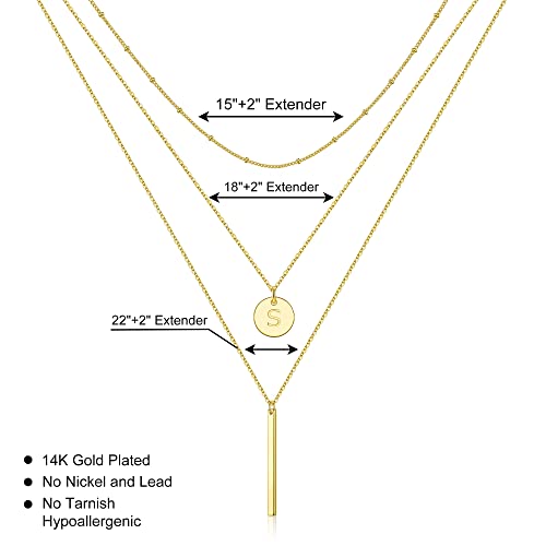 Gold Layered Initial Necklaces For Women Trendy, 14K Gold Plated Necklace For Women Gold Layering Choker S Letter Coin Pendant Necklace Dainty Layered Initial Necklaces Jewelry For Women Girls #TOP1