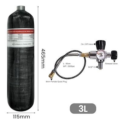 TUXING Universal 3L 4500psi Carbon Fiber Air Tank(Empty Bottle) with Carrier Bag & Paintball Fill Station with Valve Regulator Gauge for PCP Game