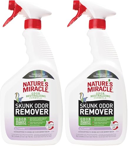 Image of Nature's Miracle Skunk Odor Remover with Lavender Scent, 32 Fluid Ounces, Removes Skunk Odors On Fabrics, Clothing, Carpets And Other Surfaces (Pack of 2)