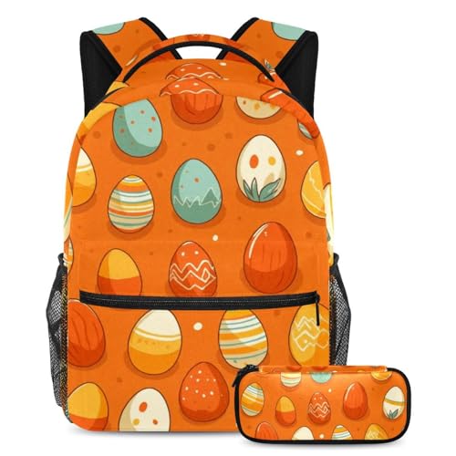 Lot de 2 cartables étudiants pour l'école | Sacs à dos de jour œufs de Pâques orange 40cm