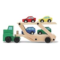 Melissa & Doug Car Carrier Truck and Cars Wooden Toy Set With 1 Truck and 4 Cars