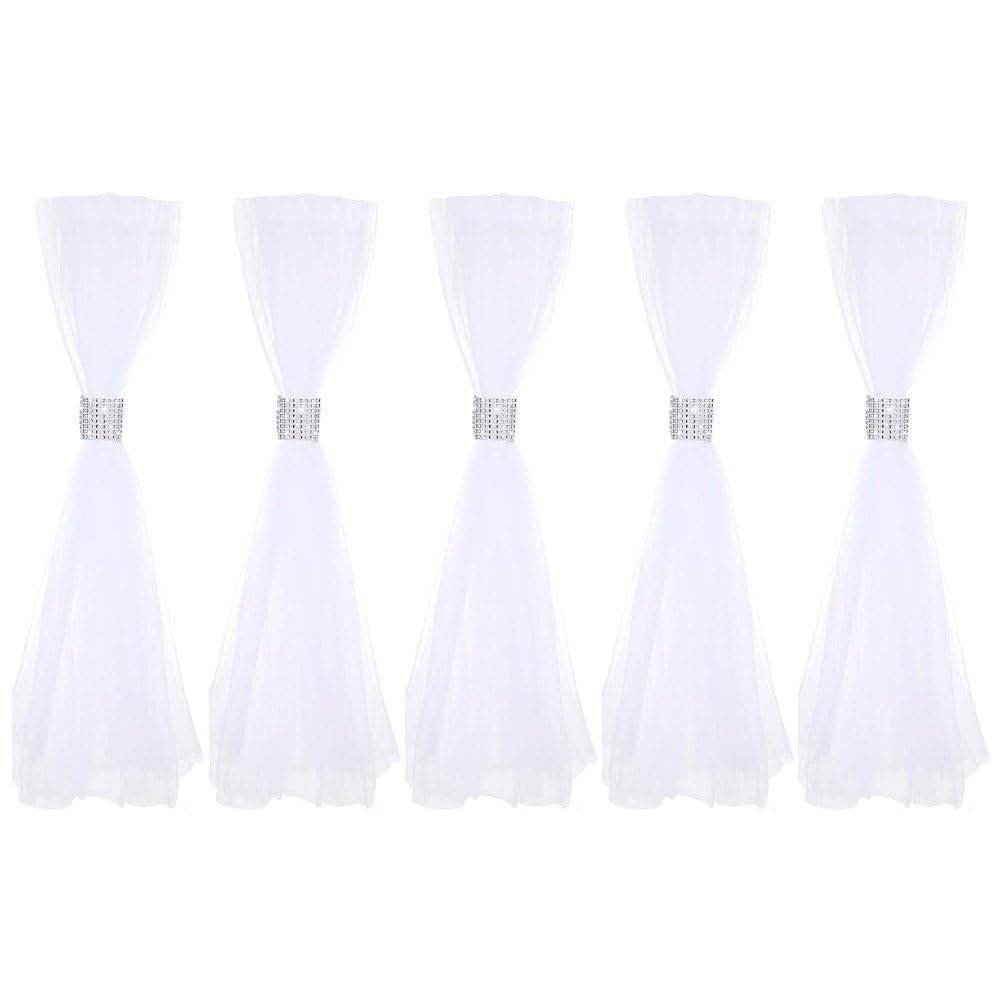 Fiocchi Decorativi Per Sedie Da Matrimonio, 24 Pezzi, 80 Cm, In Tulle Con Strass Oro, Per Corridoio E Cerimonie - 6