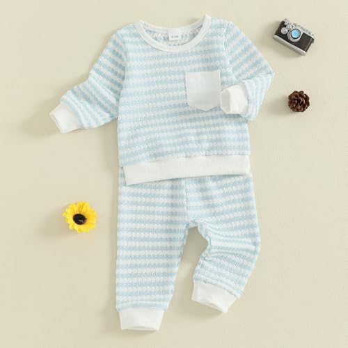 Toddler Baby Boy Striped Outfits Crochet Knitted Sweatsuit Long Sleeve Sweatshirt Tops Leggings Pants Set Fall Winter Clothes3