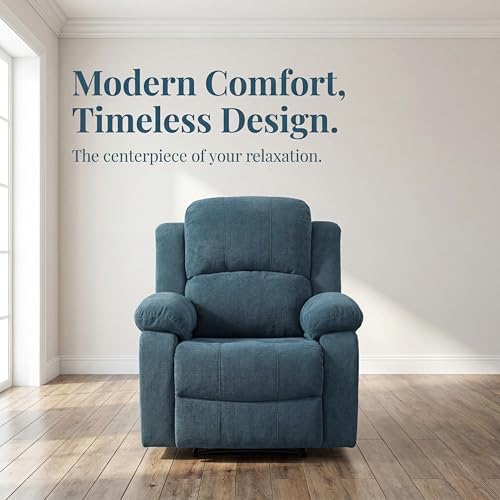 Image of Oversized Corduroy Recliner Chair, Manual Lazy Boy Recliner with Home Theater Seating, Breathable Living Room Reclining Chair for Adults Reading, Gaming, Relax, Light Blue