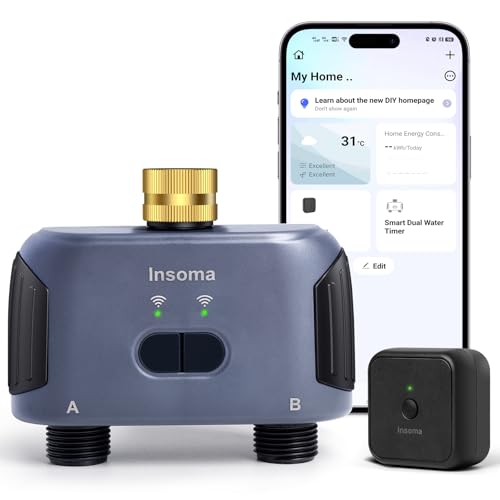 WiFi Water Timer for Garden Hose with Brass Inlet,Smart Hose Timer with WiFi Hub, APP & Voice Control,Up to 20 Watering Plans, 2-Zone Sprinkler Drip Irrigation System Controller for Yard Lawn Watering