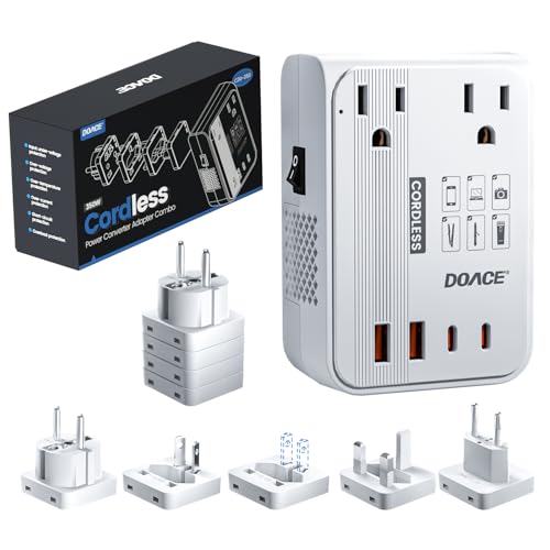 Image of DOACE 220V to 110V Converter for European Travel - 350W Cordless Voltage Converter US to Europe, Power Converter with PD Chargers for Hair Straightener Shaver Toothbrush Phone
