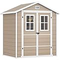 DWVO 6x4.4 FT Outdoor Storage Shed, Plastic Garden Tool Shed with 2 Windows, Double-Wall Outside Shed for Lawn Mower, Garden Tool for Backyard, Patio, Lockable, Beige