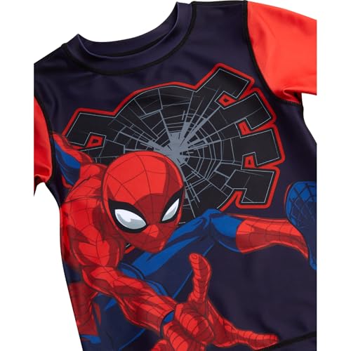 Image of Marvel Boys Rash Guard Set 2 Piece Hulk Spiderman Swim Shirt & Swim Trunks