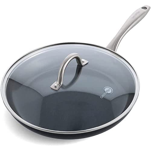 GreenPan Lima Midnight Hard Anodized Healthy Ceramic Nonstick 12" Frying Pan Skillet with Lid, PFAS-Free, Induction, Oven Safe, Black