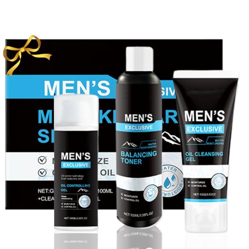 Men's Oil Control Skincare Set: Face Wash, Hydrating Cleanser & Moisturizer Gel – Gentle Deep Clean, Refresh & Balance Skin – Daily Men Skincare Gift Set for All Skin Types