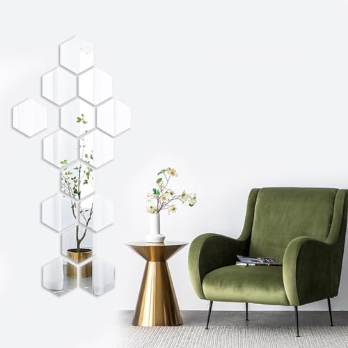 MCLEULLA 12 Pcs Acrylic Mirror Wall Stickers Hexagon Plastic Wall Stickers for Home Decor Living Room Bedroom Over Sofa or TV Gold (silver) - Cosy Home Interiors MCLEULLA 12 Pcs Acrylic Mirror Wall Stickers Hexagon Plastic Wall Stickers for Home Decor Living Room Bedroom Over Sofa or TV Gold (silver) - Image 4