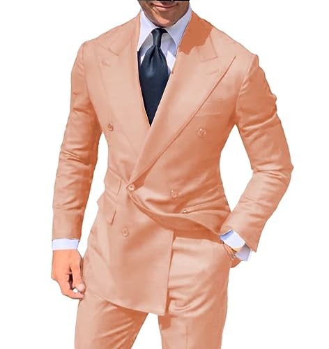 HZUOU Double Breasted Men's Suit Wide Peak Lapel Wedding Grooms Tuxedos 2 Pieces Business Men Suits HZH25