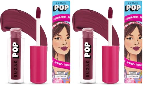 Image of SUGAR POP Matte Lipstick | Smudge-Proof | Vitamin E | Long Lasting 8 Hrs | Lip Colour For Women | 1.6 ml - 02 Mauve (Pack of 2)
