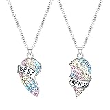 luomart Girls Best Friends Necklace for 2,BFF Friendship Gifts for 2,Rainbow Broken Heart Pendant Jewelry Set for Women Teens (BFF for 2)