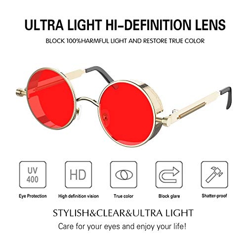 Image of PROUDDEMON Retro Gothic Steampunk Sunglasses for Women Men Round Lens Metal Frame