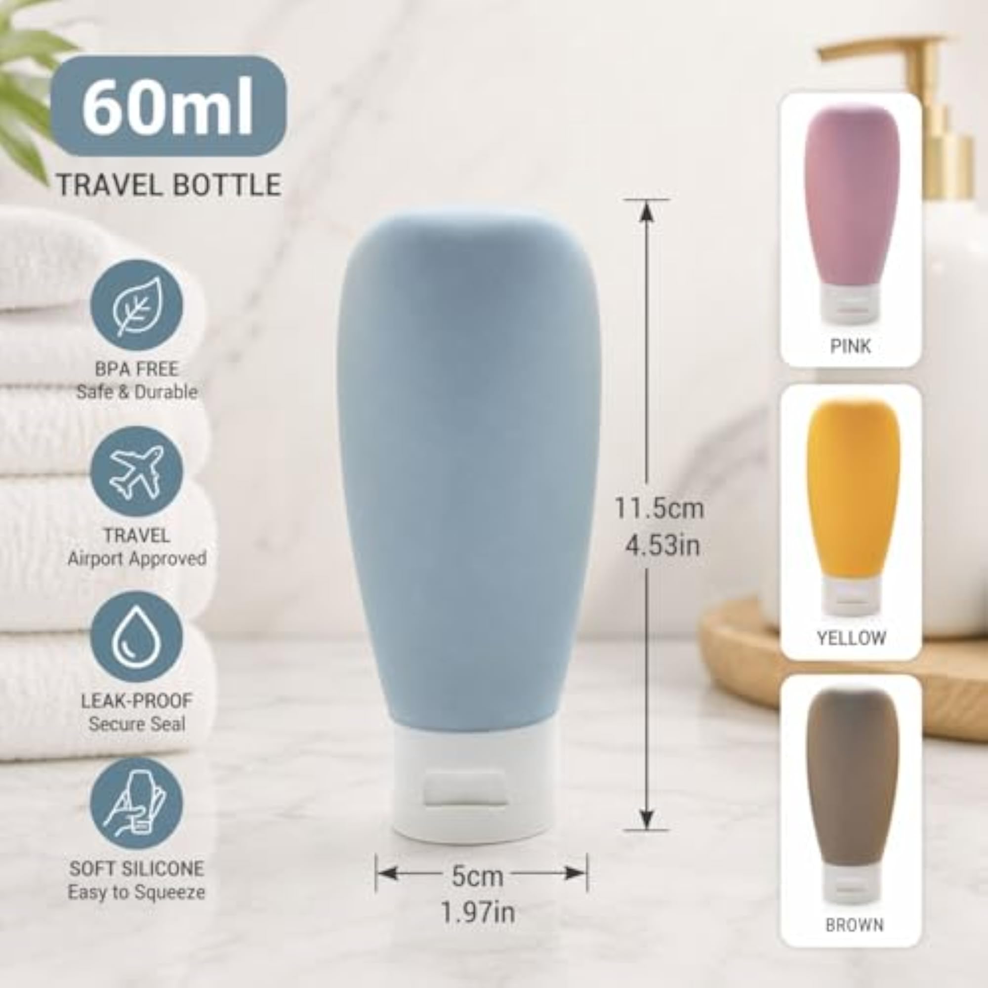 Travel Silicone Bottles Set, 60ml Leakproof Containers