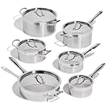 Lagostina Moderna 12-Piece Stainless Steel Cookware Set, Commercial Capsule Base, Induction Safe Pots and Pan Set Includes Saucepan, Casserole, Dutch Oven & Lids, Oven Safe up to 400°F