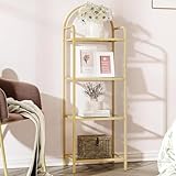 Hzuaneri Bookcase Bookshelf, Tempered Glass Bookshelves, Slim Shelving Unit for Bedroom, Bathroom, Home Office, Steel Frame, 4 Tier Gold BC04001G