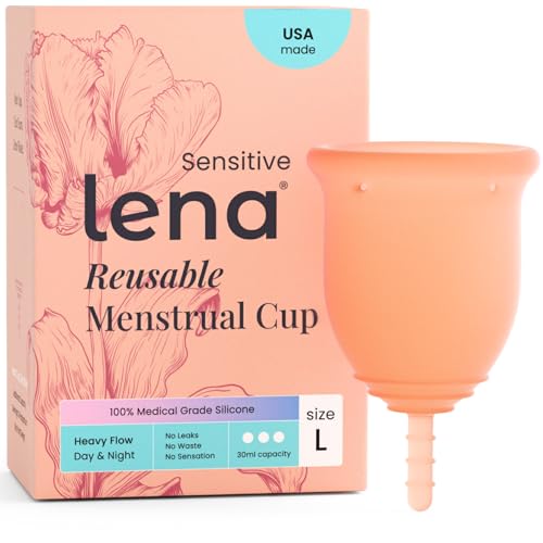 Lena Sensitive Menstrual Cup - Ultra Soft Medical-Grade Silicone Period Cups for Women Heavy Flow Beginner-Friendly Reusable 12-Hour Leak-Free Comfort & Feminine Care - Large Coral