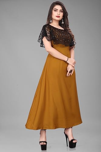 Image of Women's Poly Crepe Round Neck Plain Gown Dress