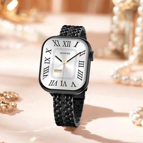 Image of Slim Metal Bands for Apple Watch 49 /46 /45 /44 /42mm(Series 3 /2 /1) | Thin Shiny Stainless Steel Strap Bands for Women, Fit iWatch Series 11 10 9 8 7 6 5 4 3 2 1 SE3 SE2 SE, Ultra 3 /2 /1, Black