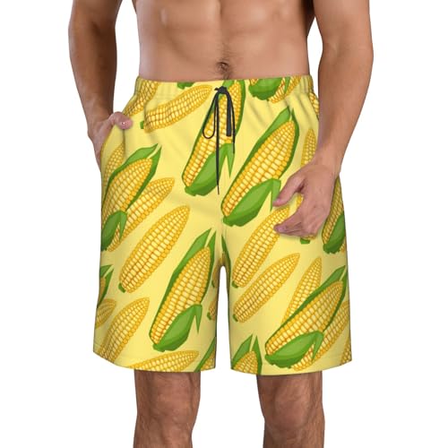 Corn Cobs Men's Beach Shorts Quick Dry Swim Trunks Drawstring Elastic Waist Board Shorts with Pocket