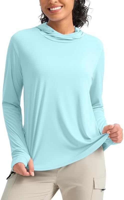 Pudolla Women's Sun Protection Shirt UPF 50+ Long Sleeve Lightweight UV Hoodie for Women Hiking Outdoor Fishing Summer