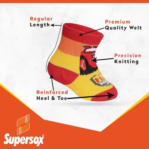 Image of Supersox Regular Disney Socks for Babies, Made with Breathable, Anti Odour & Moisture Absorbent Combed Cotton with a Extra Durable Welt, Ideal For All Day Wear (Pack Of 3)