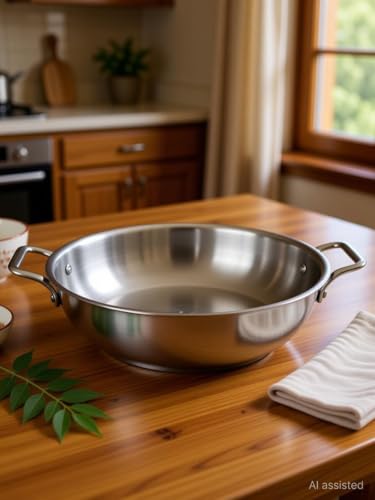 Image of Bhalaria Triply Stainless Steel Kadhai 32cm 5 Litre | Induction Base Heavy Gauge 3 Layer Body |Extra Large Deep Fry Pan Wok for Sabzi,Curry & Frying |Food Grade Steel |Gas Compatible | Dishwasher Safe