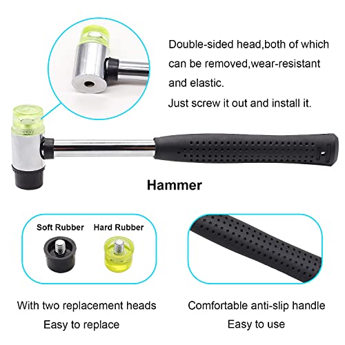 Hmknana 5Pcs Upholstery Tools Kit - Dual Head Soft Rubber Mallet Hammer With 2Pcs Replacement Head, Nail Tack Remover Tool & Removal Pliers For Furniture Floor Jewelry Craft Project Etc #TOP3