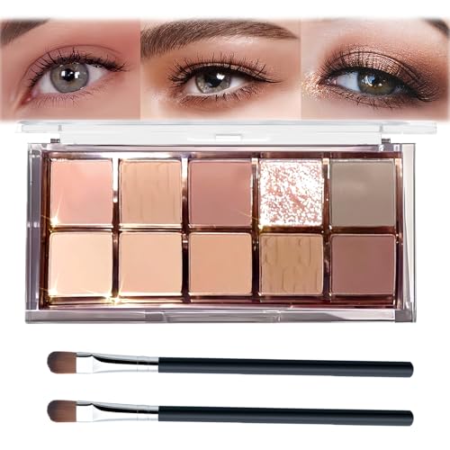 10 Color Cream Eyeshadow & Matte Palette - Eyeshadow Pallets for Women, High Pigmented Natural Nude, Pink & Brown Shades, Blendable & Long Lasting with Brushes, Travel Size Eye Makeup