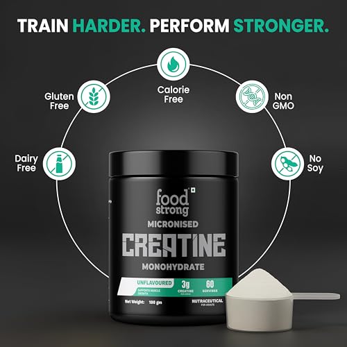Image of Foodstrong Micronised Creatine Monohydrate Powder, 3g Creatine Per Serving, Unflavoured, Supports Muscle Growth & Athletic Performance - 180g (60 Servings)