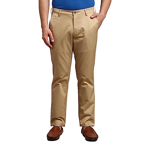 Image of Colorplus Men's Pure Cotton Solid Piece Dyed Pattern Contemporary Fit Flat Front Casual Trouser