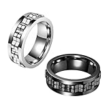 QuixingArt Hochwertiger Edelstahl-Antistressring, Polierter Dreh-Ring, Hochwertiges Modeaccessoire Schwarz/Silber; 8 mm Polierter Unisex-Entspannungsgeschenk