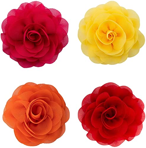 LUTER 4 Piezas 8cm Flores para Collar De Mascotas, Accesorios para Colgantes Florales, Adorno Floral Desmontable, paraSuministros para Mascotas (Rojo Rosa, Rojo Brillante, Naranja, Amarillo)