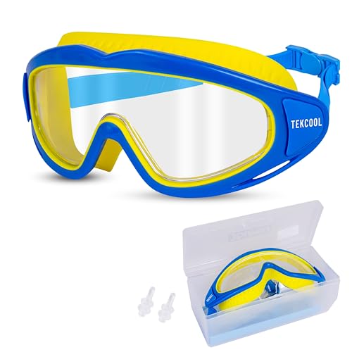 Image of TEKCOOL Swimming Goggles for Kids Big Frame Leakproof Swimming Goggles for Children Kids Swim Goggles with Anti Fog and UV Protection for Boys Girls for Age 2-16 (Blue)'