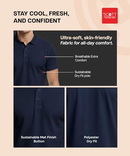 Image of Scott International T Shirt for Men | Polo T-Shirt for Man | Plain Casual Stylish | Half Sleeve | Mens Polyester Dry Fit Collar Polo Tshirts for Men, Quick Drying & Breathable Fabric, Gym Wear Tees