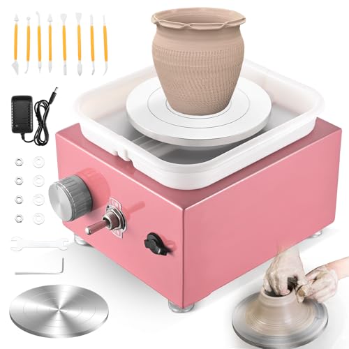 Pottery Wheel Helangel Mini Pottery Wheel with Strong Motor 2000RPM Adjustable Speed Potters Wheel with 10/6.5cm Plates and Sculpting Tools Ceramic Pottery Tools Pottery Kit for Kids and Adults