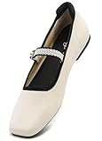 Ailixcozy Ballet Flats for Women, Square Toe Mary Jane Shoes Comfortable Dressy Flats Adjustable Straps Washable Knit Casual Office Shoes with Arch Support Latex Insole