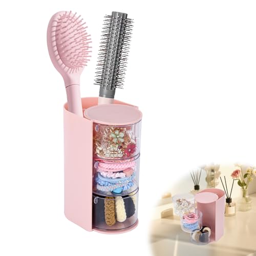 Pink Hair Accessory Organizer, 3-Layer Clear Hair Accessories Organizer Rotatable Small Jewelry Box for Clip Earring Necklaces, The Latest Gift for A Girl.