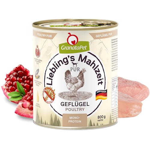 GranataPet Liebling's Mahlzeit Geflügel PUR, Nassfutter für Hunde, Hundefutter ohne Getreide & Zuckerzusätze, Alleinfuttermittel mit hohem Fleischanteil & hochwertigen Ölen, 6 x 800 g