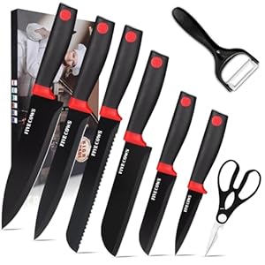 8-Piece Chef Knife Set - Ultra Sharp Premium German High Carbon Stainless Steel, Razor-Sharp & Durable, Lightweight Anti-Slip Handle, Professional Kitchen Knives with Gift Box (Red 8 Piece)